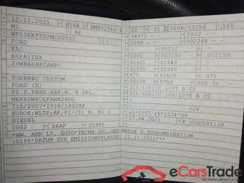 Ford Transit/Tourneo Custom Kombi (TTF)(2012->) DE - Bs4 2.0 TDCi EU6d, 320 L1 Titanium (EURO 6d), (Facelift) 2020 - 2023 #6